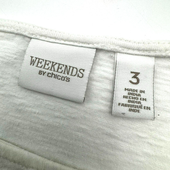 CHICO's Women's XL‎ size 3 Weekends Striped 3/4 sleeve shirt top soft cotton EUC - Picture 3 of 5